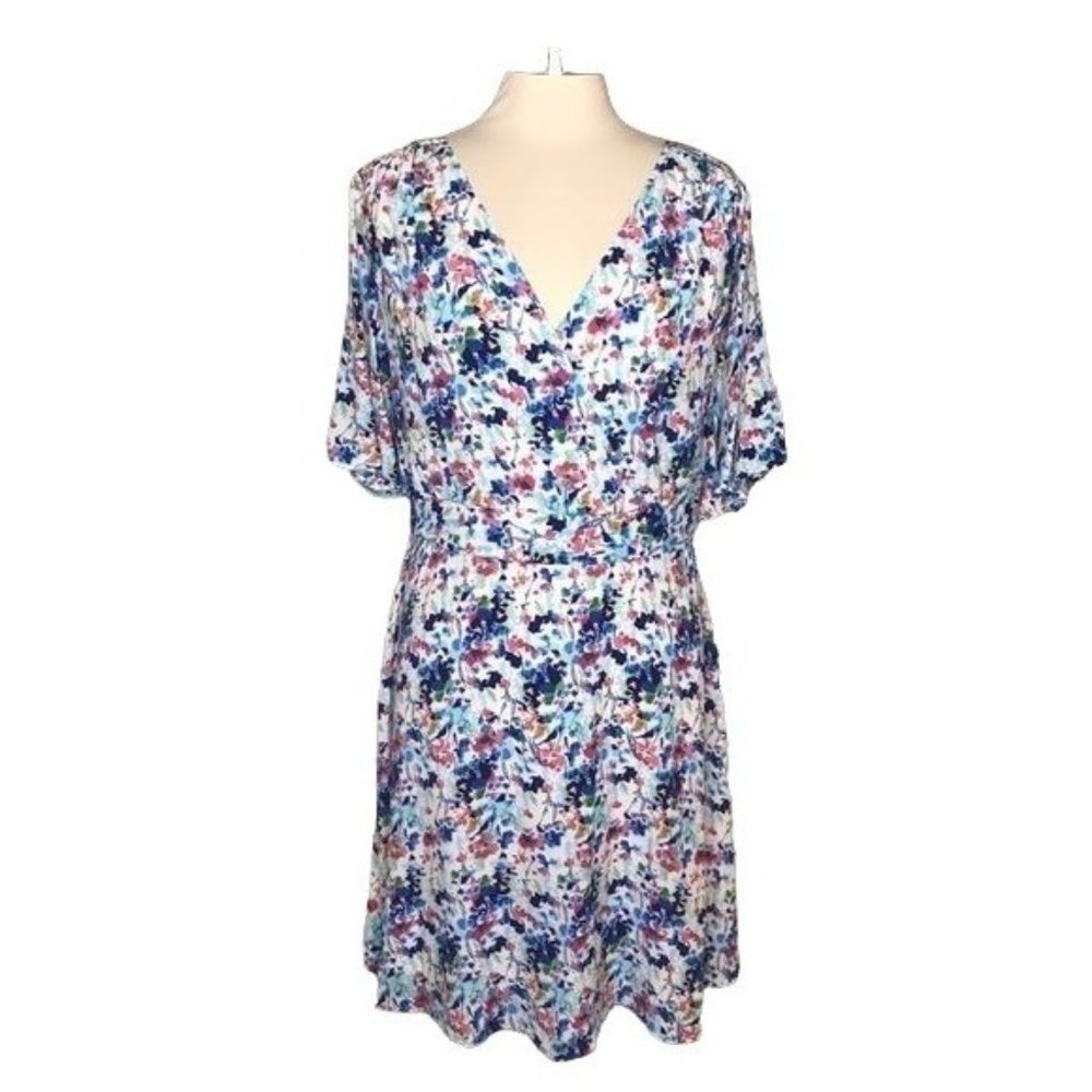 Gibson Latimer floral dress 1X white blue